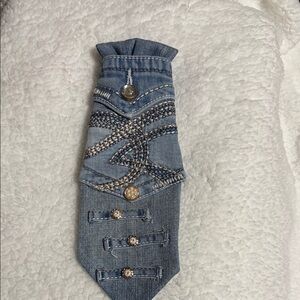 Embellished Light Wash Denim Tie - Blue.